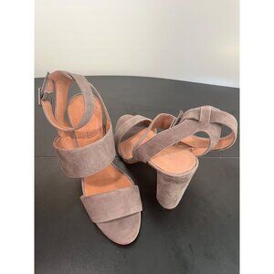 Madewell Womens Taupe Suede 4-Inch Block Heel Sandals Adjustable Ankle Strap 9.5